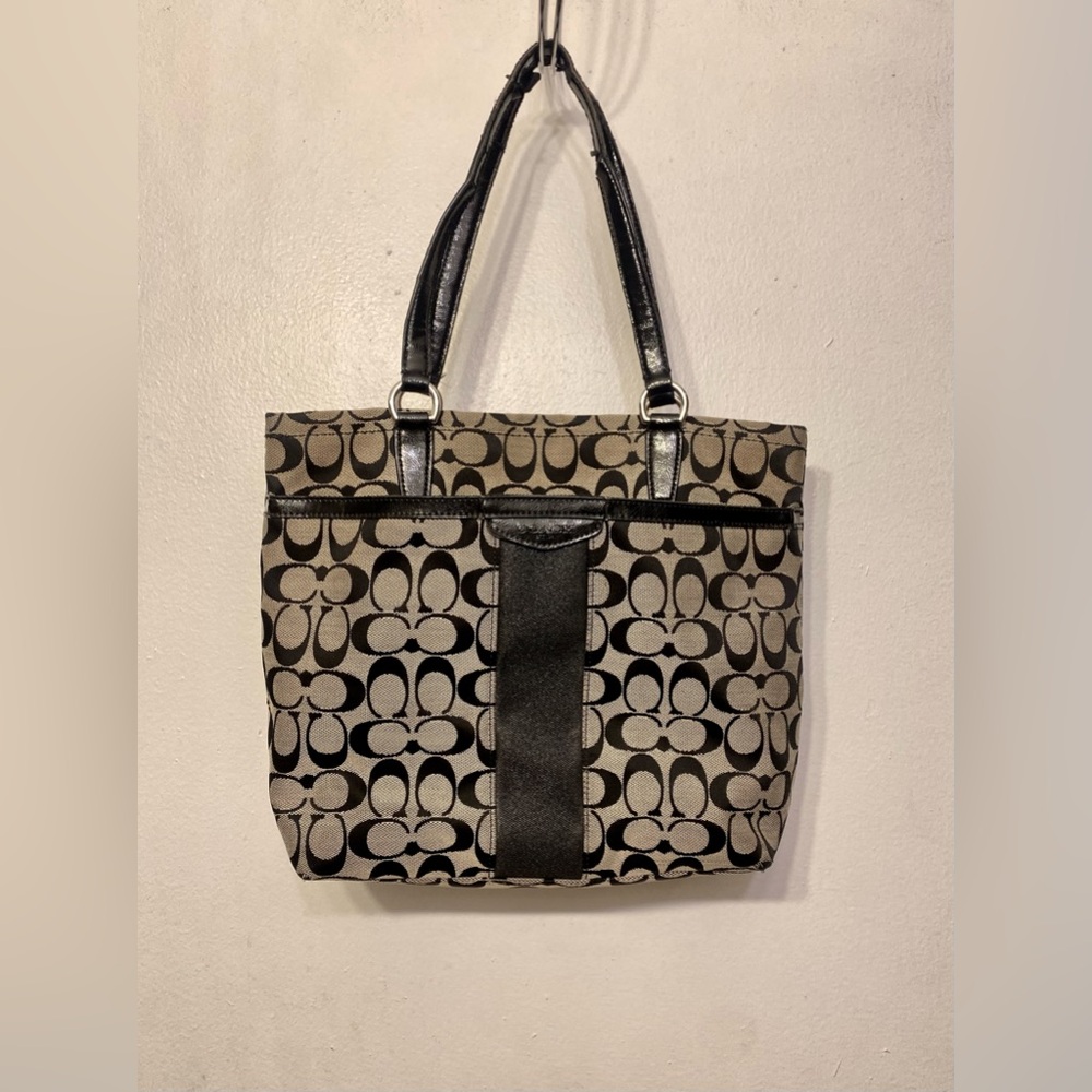 COACH Signature Stripe Monogram Canvas Leather F28504‎ Gray and Black